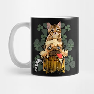 Cute Pug and Cat In Beer for Pug  Pug St Patricks Day Mug